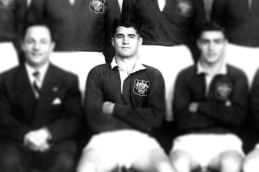 Dick Tooth pictured centre in the 1957 Wallabies team photo. 